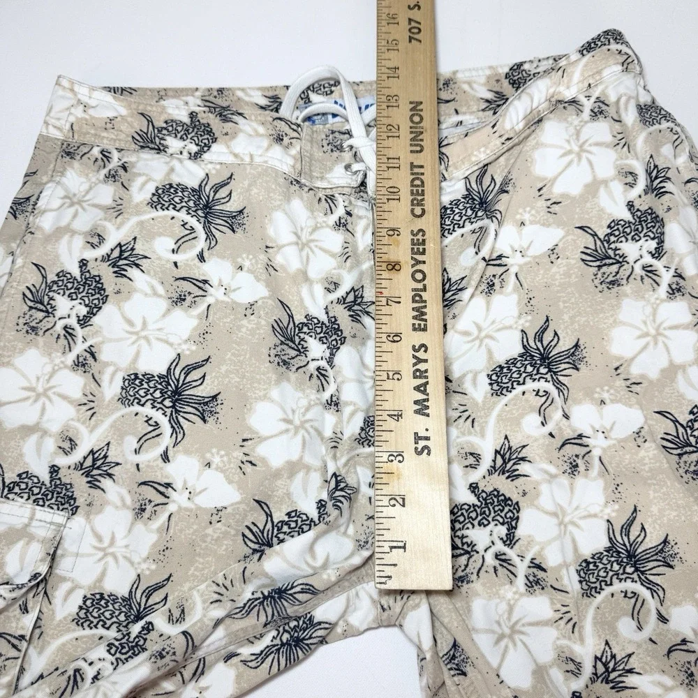 Mens Y2K Hawaiian Print Relaxed Cargo Shorts 36 Surfer Skater Floral Preppy Tiki